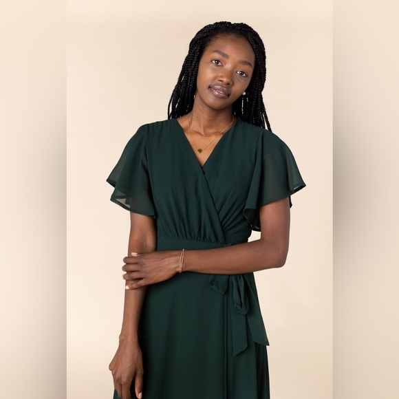 CALLED TO SURF Arbor Naples Flutter Sleeve Wrap Dress In Forest Green - Picture 3 of 7